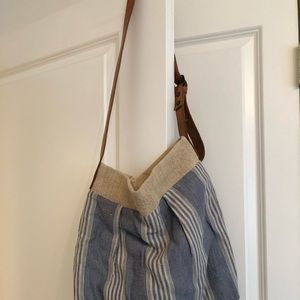 Striped linen canvas and leather crossbody bag